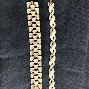 2 vintage gold and rhinestone bracelets